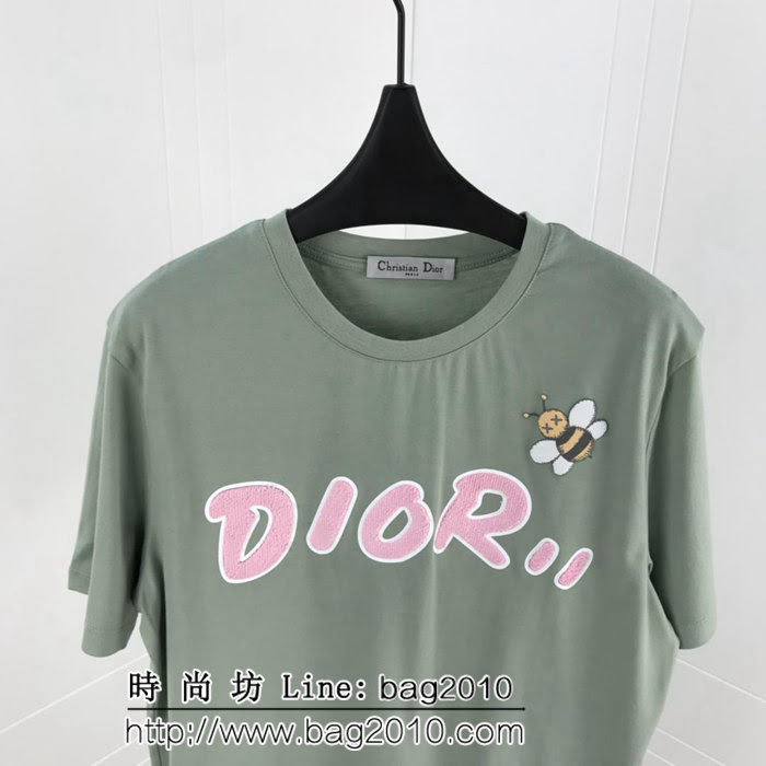 DIOR迪奧 19ss 國外官網限量款 植絨毛巾布Dior字母 發泡印花小蜜蜂 短袖衣 男女同款 ydi1864